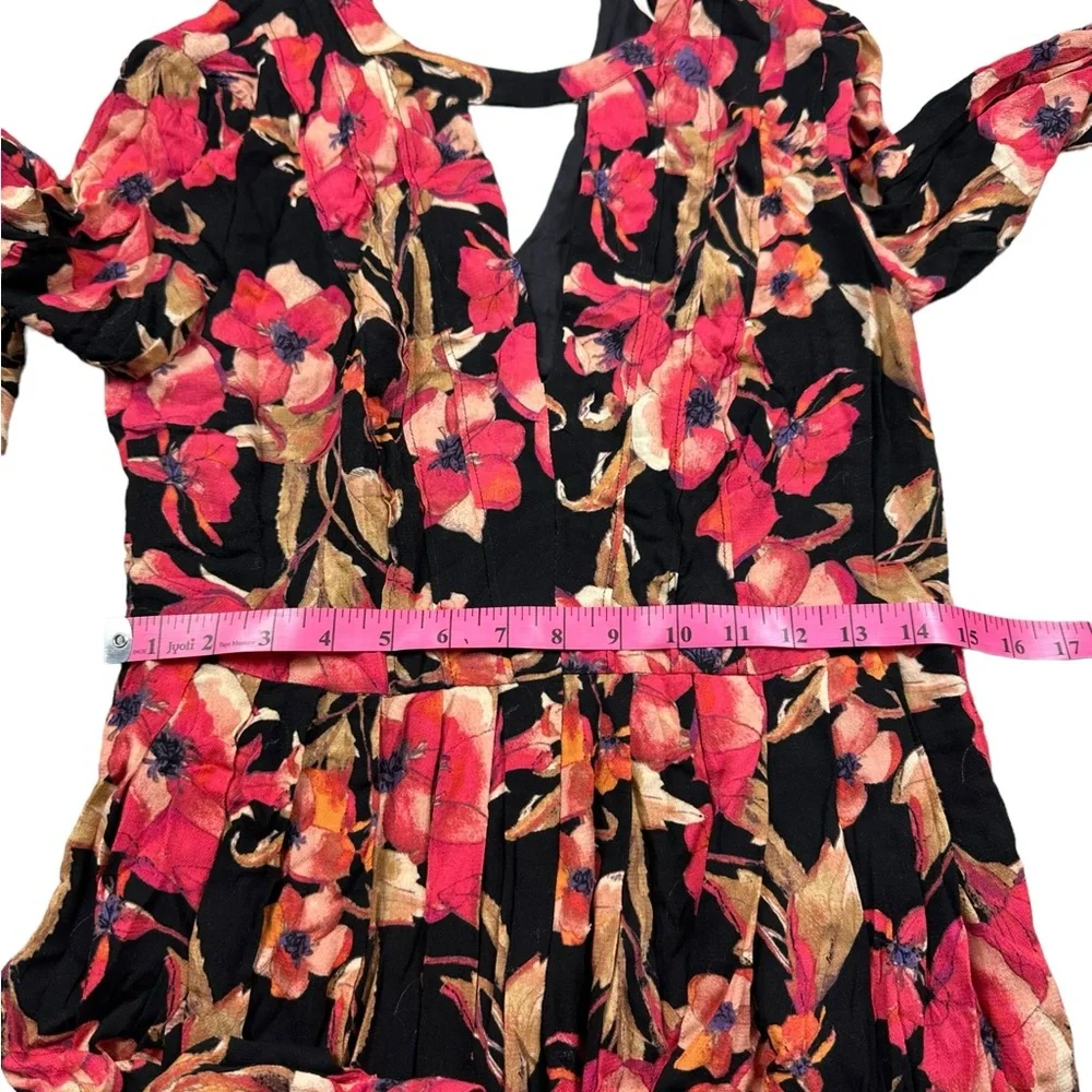 FREE PEOPLE: Tegan Black Floral Long Sleeve Mini Dress -Size 4